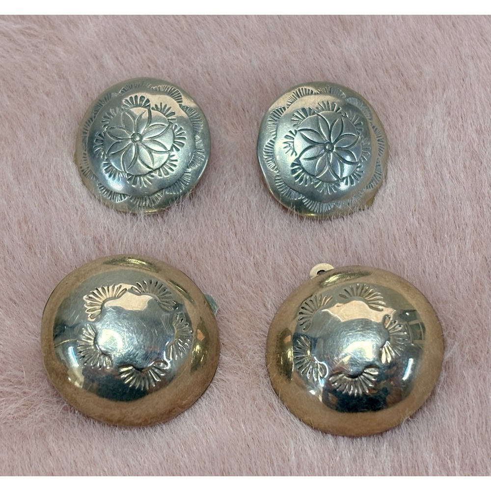 Lot Of Two Vintage Sterling Conch Clip Ons Earrings Native American One Navajo